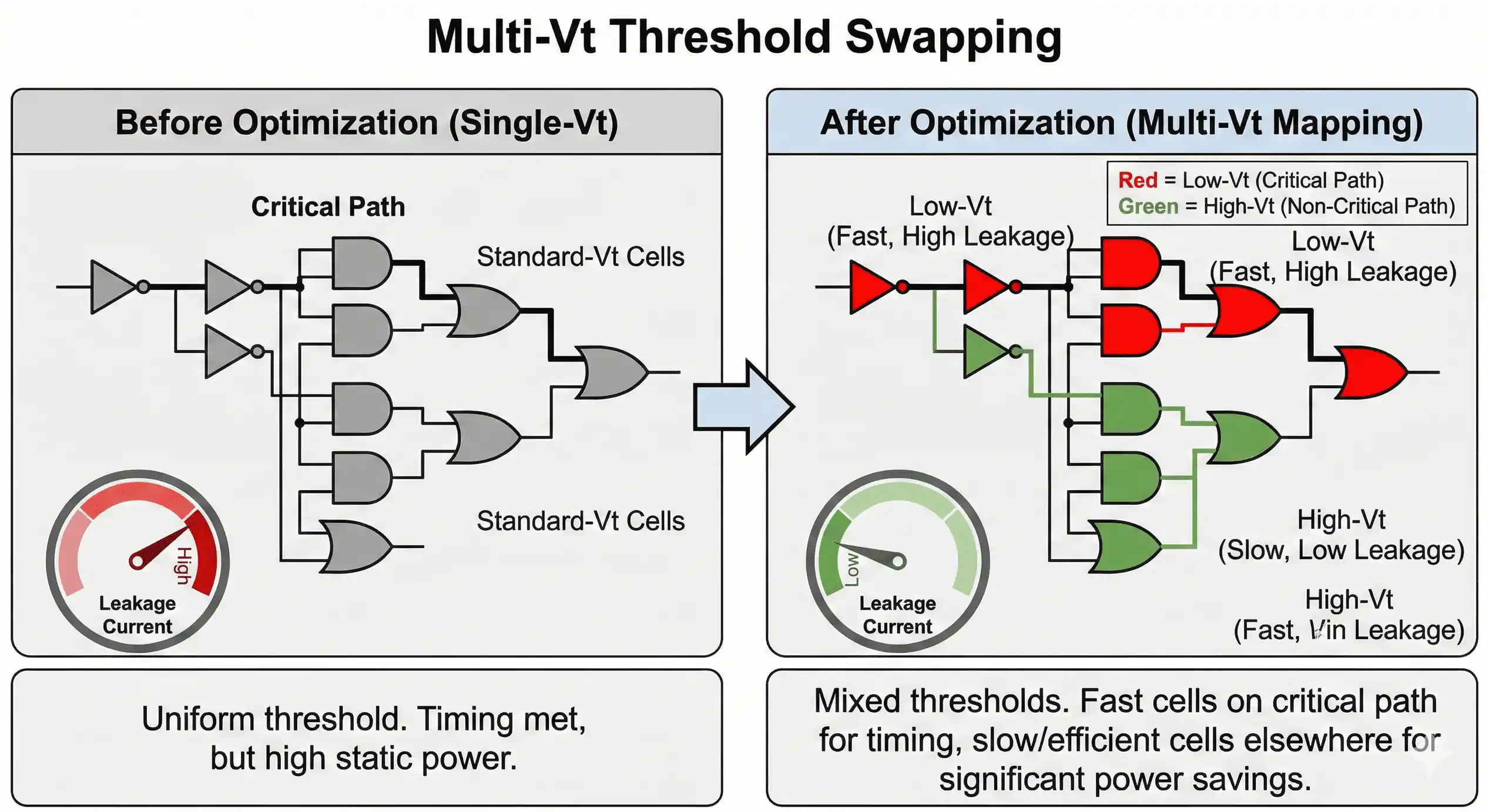 Multi-Vt mapping between critical and non-critical paths